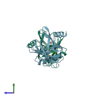 PDB entry 1epb coloured by chain, side view.