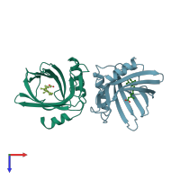PDB entry 1epb coloured by chain, top view.