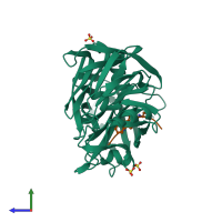 PDB entry 1epm coloured by chain, side view.