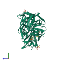 PDB entry 1epn coloured by chain, side view.