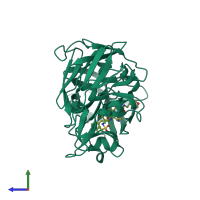 PDB entry 1epr coloured by chain, side view.