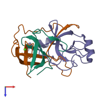 PDB entry 1ept coloured by chain, top view.
