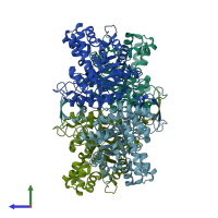 PDB entry 1epx coloured by chain, side view.