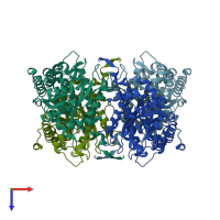 PDB entry 1epx coloured by chain, top view.