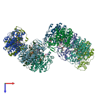 PDB entry 1eq2 coloured by chain, top view.