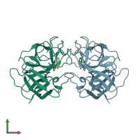 PDB entry 1eq9 coloured by chain, front view.