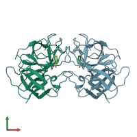 PDB entry 1eq9 coloured by chain, front view.