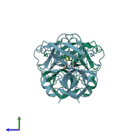 PDB entry 1eq9 coloured by chain, side view.