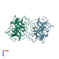 PDB entry 1eq9 coloured by chain, top view.