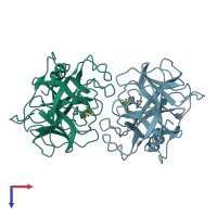 PDB entry 1eq9 coloured by chain, top view.