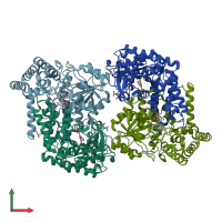 PDB entry 1eqb coloured by chain, front view.