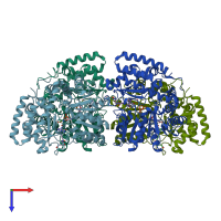 PDB entry 1eqb coloured by chain, top view.