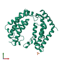 PDB entry 1eqf coloured by chain, front view.
