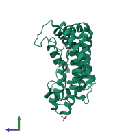 PDB entry 1eqf coloured by chain, side view.