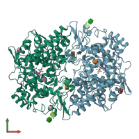 PDB entry 1eqg coloured by chain, front view.