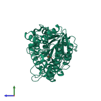 PDB entry 1eqj coloured by chain, side view.