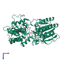 PDB entry 1eqj coloured by chain, top view.