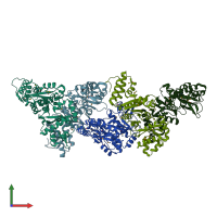 PDB entry 1eqn coloured by chain, front view.