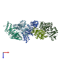PDB entry 1eqn coloured by chain, top view.