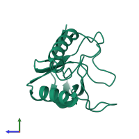 PDB entry 1eqv coloured by chain, side view.