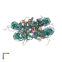 PDB entry 1eqz coloured by chain, top view.