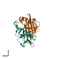 PDB entry 1es0 coloured by chain, side view.