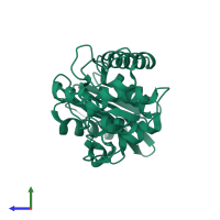PDB entry 1es2 coloured by chain, side view.