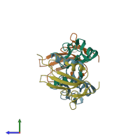 PDB entry 1es7 coloured by chain, side view.