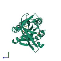 PDB entry 1es8 coloured by chain, side view.