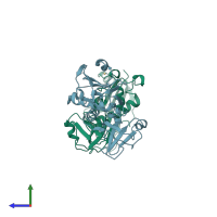 PDB entry 1esf coloured by chain, side view.