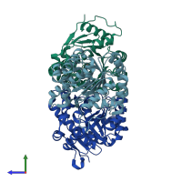 PDB entry 1esj coloured by chain, side view.