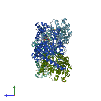 PDB entry 1esm coloured by chain, side view.