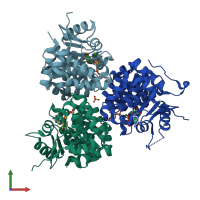 PDB entry 1esq coloured by chain, front view.