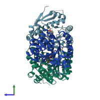 PDB entry 1esq coloured by chain, side view.