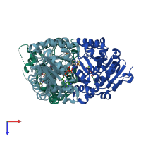 PDB entry 1esq coloured by chain, top view.