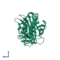 PDB entry 1esu coloured by chain, side view.