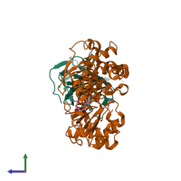 PDB entry 1esv coloured by chain, side view.