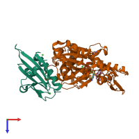 PDB entry 1esv coloured by chain, top view.