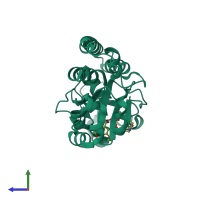 PDB entry 1esz coloured by chain, side view.
