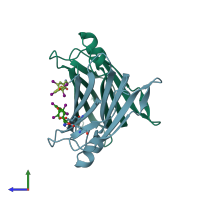 PDB entry 1etb coloured by chain, side view.