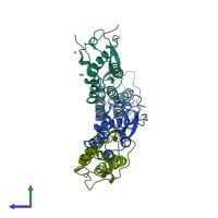 PDB entry 1ete coloured by chain, side view.
