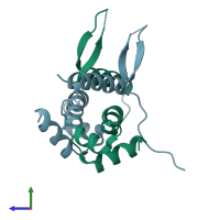 PDB entry 1eto coloured by chain, side view.