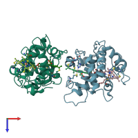 PDB entry 1etp coloured by chain, top view.