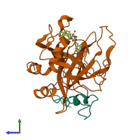 PDB entry 1ets coloured by chain, side view.