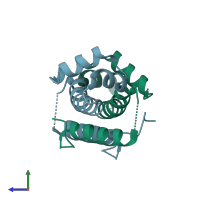 PDB entry 1etx coloured by chain, side view.