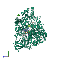 PDB entry 1eu1 coloured by chain, side view.