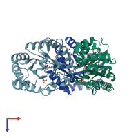 PDB entry 1eua coloured by chain, top view.