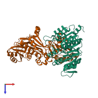 PDB entry 1euc coloured by chain, top view.