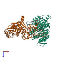 PDB entry 1eud coloured by chain, top view.