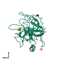 PDB entry 1euf coloured by chain, side view.